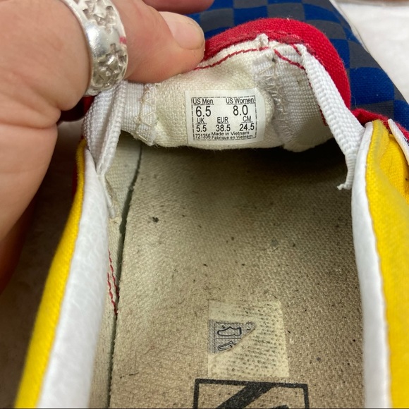 Vans Blue yellow checkered slip on skate shoes. Size 8 - Picture 6 of 6